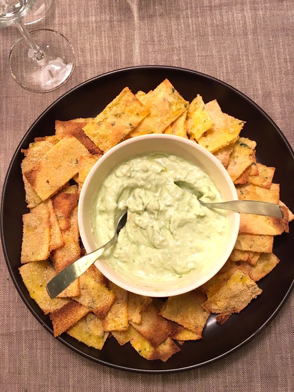Avocado-Greek Yogurt dip w/ Polenta&nbsp;chips